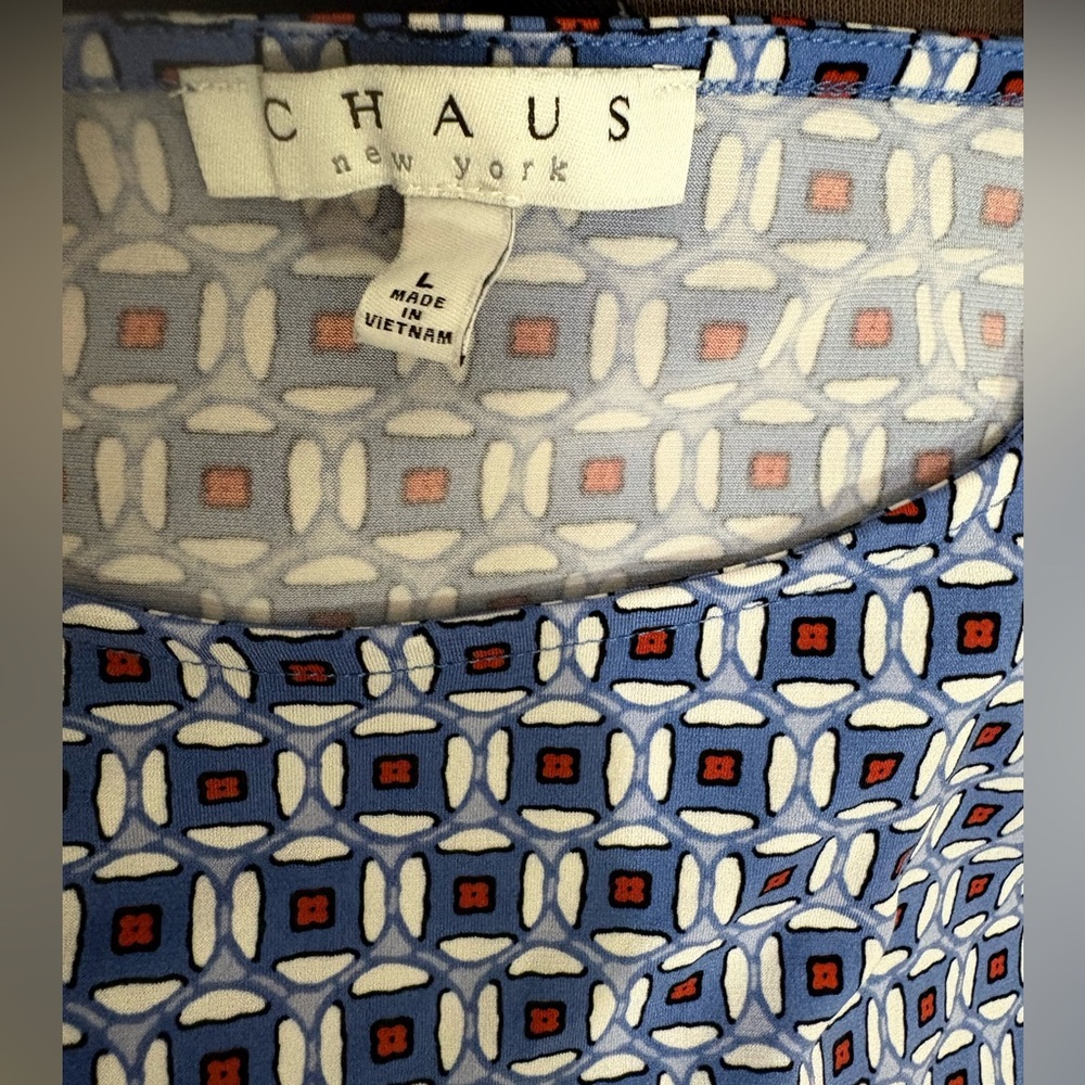 CHAUS New York Blue Patterned Sleeveless Top Large - Picture 4 of 5
